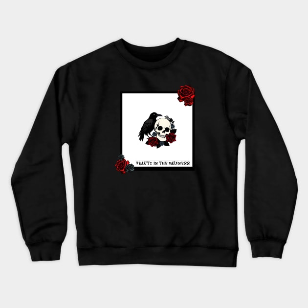 Beauty in the darkness | Skull with Roses and a Raven Crewneck Sweatshirt by Basic Corner